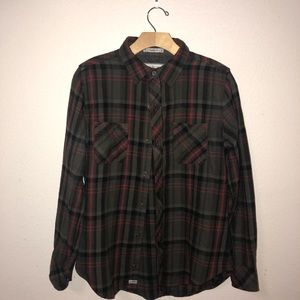PD&C OLIVE GREEN AND RED BUTTON UP FLANNEL